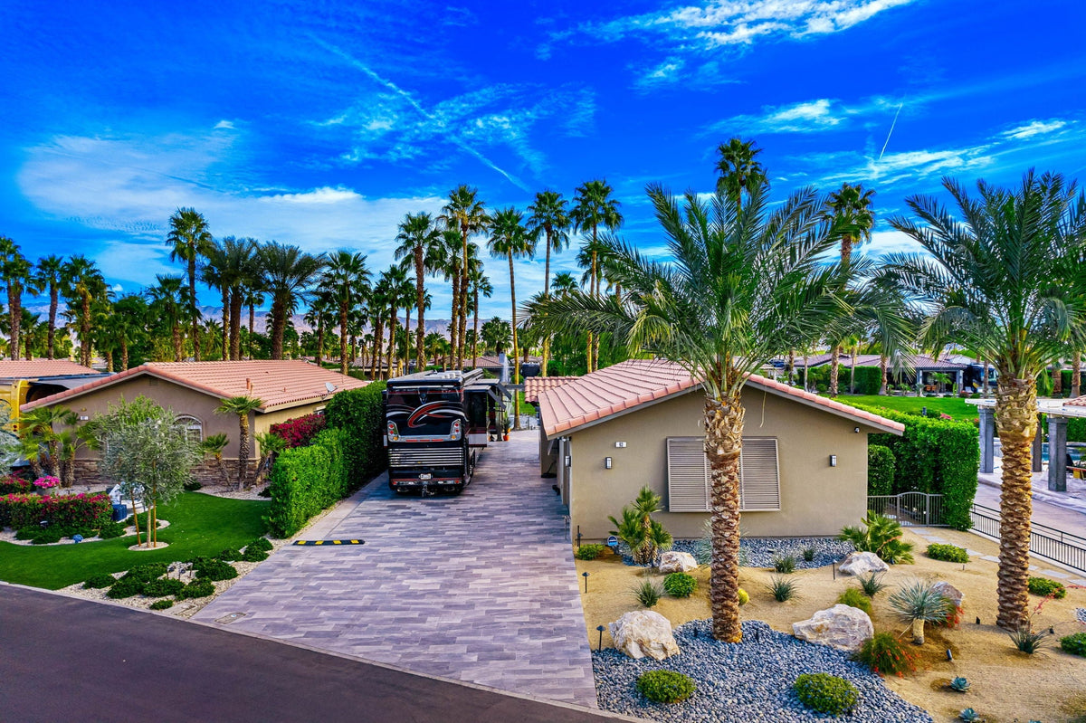 Waterfront villa and Class A motorcoach property at Desert Shores Motorcoach Resort in Indio, California