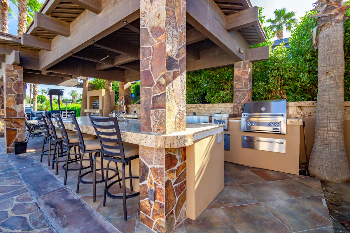 Pergola-covered outdoor kitchen